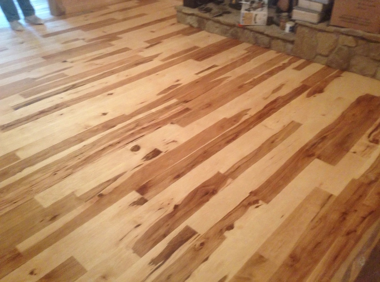 Close view of a light hickory hardwood floor